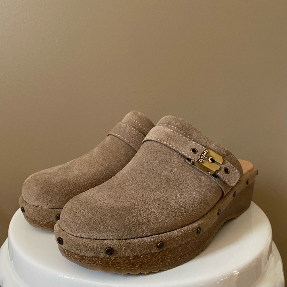 DR. SCHOLL’S SUEDE ORIGINAL FLEX CLOGS COMFORT SOLE MULES BOHO Taupe 8 - Picture 2 of 4